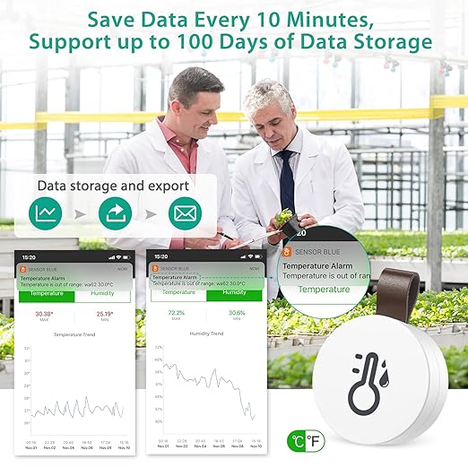 ORIA Wireless Thermometer Hygrometer, Mini Wireless Humidity Temperature Sensor with Data Export and Alert, Temp Humidity Monitor for House, 2 Pack - Image 4