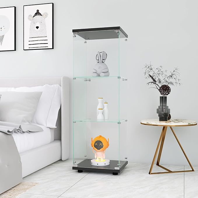 Yoluckea 3 Shelves Glass Display Cabinet with Door,Floor Standing Clear Glass Curio Cabinet Collection Display Case for Living Room Bedroom 49.41”x15.16”x13.58” Black (Quick Assembly) - Image 5