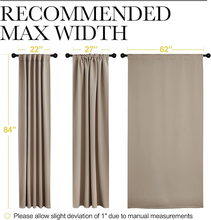 NICETOWN Blackout Curtain Panels Window Draperies - (Taupe Color) 62x84 inch, 2 Pieces, Insulating Room Darkening Blackout Drapes for Doorway Shower Bathroom Laundry Room Bifold Door - Image 7
