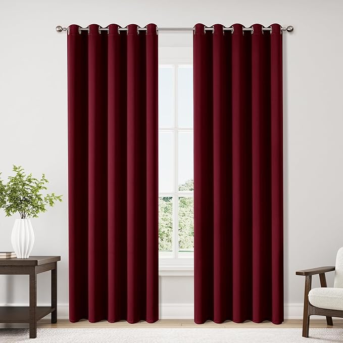 ChrisDowa Burgundyout Curtains 70 inches Wide for Bedroom - 2 Panels Set Extra Wide Grommet Thermal Insulated Room Darkening Curtains for Living Room (Burgundy, 70 x 84 Inch) by ChrisDowa