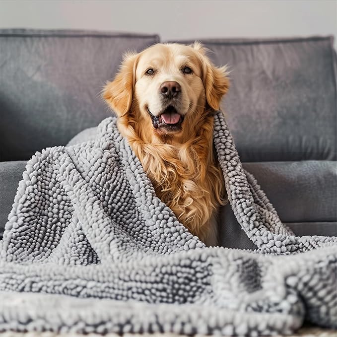 Muddy Mat® Dog Blanket - Chenille Water Absorption Blanket for Bed & Couch Cover for Dogs Washable, Anti-Slip Soft and Durable Furniture Protector for Dogs - Grey 48"x56" - Image 8