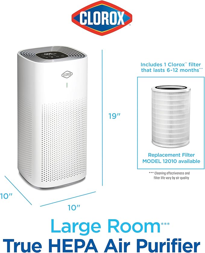 Clorox HEPA Air Purifiers for Home, True HEPA Filter, XL Rooms Up to 2,200 Sq Ft, Removes 99.9% of Mold, Viruses, Wildfire Smoke, Allergens, Pet Allergies, Dust, AUTO Mode, Whisper Quiet - Image 8