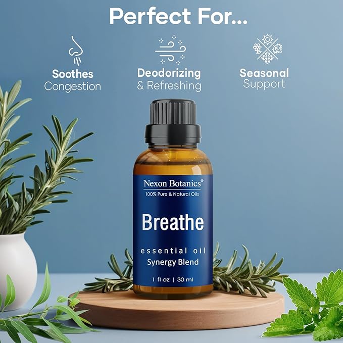 Breathe Essential Oil Blend 30 ml - Breath Sinus Relief with Menthol Oils - for Humidifiers, Diffusers, and Aromatherapy - Nexon Botanics - Image 2