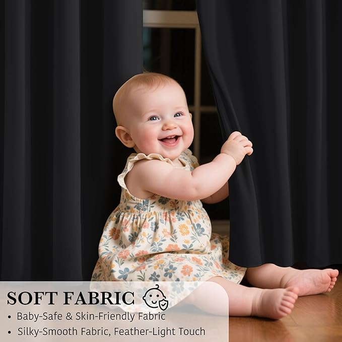 RYB HOME Extra Long 100% Blackout Room Divider Curtains for Bedroom 108 Inch Long, Extra Wide Privacy Sliding Door Blinds for Patio/Living Room/Dining, 1 Panel, W100 x L108, Black - Image 4