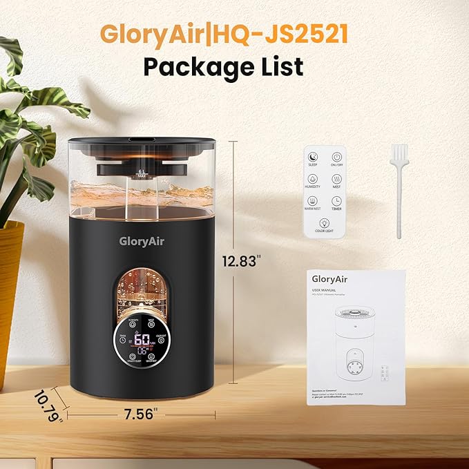 Warm & Cool Mist Humidifier - GloryAir Black 6L Quiet Top Fill Humidifiers for Bedroom Large Room with Smart Humidity Control, Remote Control, 7-Color Light, Humidistat, Oil Diffuser for Baby & Plants - Image 2