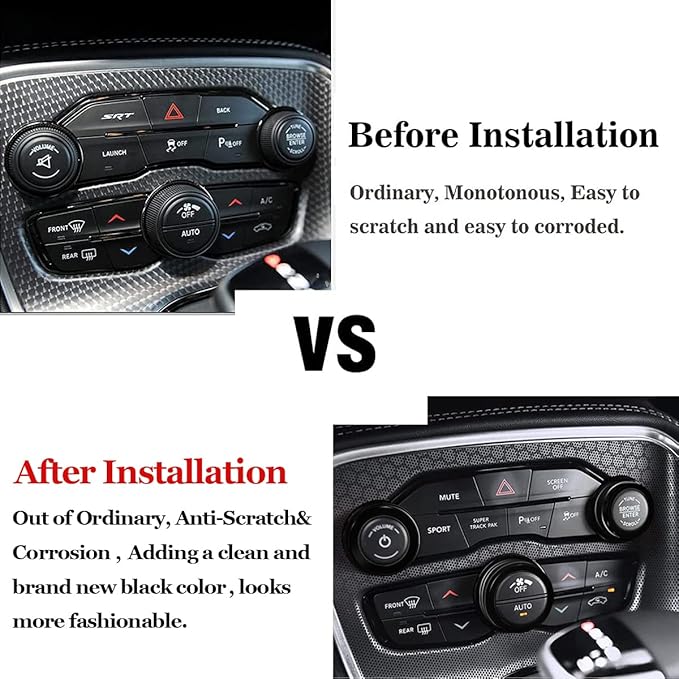 Auprite Climate Control Knob Covers for Challenger Accessories 2015-2023 2024, for Dodge Charger 2015-2023 2024, for Dodge Chrysler 300/300s 2015-2024,3Pcs Kit (Black) - Image 4