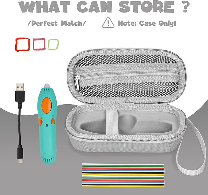 Case Compatible with 3Doodler Start+ Essentials for 3D Pen Set for Kids, Carrying Holder Fit for Printing Pens,Storage Organizer for Printing Filament Refill,Micro-USB Charger (3D-01-Grey) - Image 5