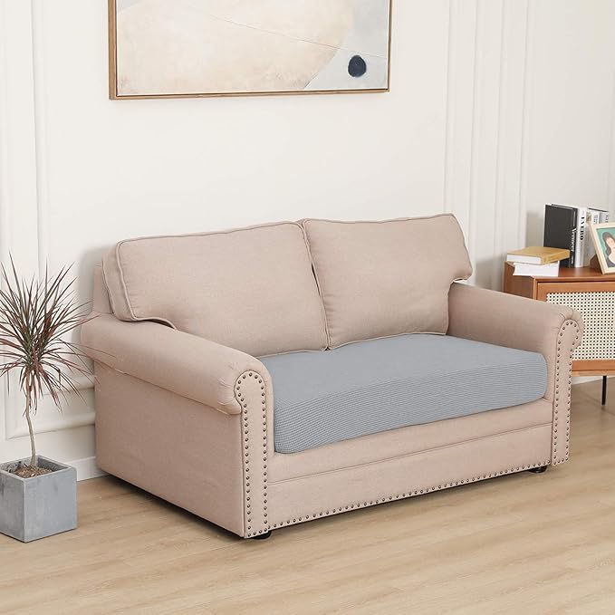 Easy-Going Stretch Loveseat Cushion Cover Sofa Cushion Furniture Protector Sofa Seat Sofa Slipcover Sofa Cover Soft Flexibility with Elastic Bottom(Loveseat Cushion, Silver Gray) - Image 2