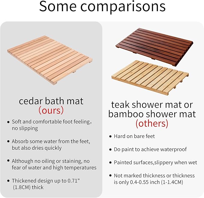 bingaai Cedar Wood Shower Mat, Cedar Wooden Bath Mats, Wood Bath Mat 31.5 × 23.6 in, Shower Stall Mat Non-Slip for Bathroom Bathtub Spa Sauna Garden Home, Wooden Floor Mat Large for Indoor and Outdoor - Image 5