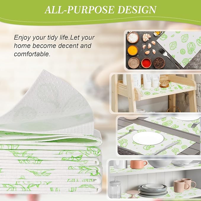 Cooyes Refrigerator Liners 17.7" x 24", 12 Pack, Absorbent Non-Slip Washable Fridge Mats, Shelf Liner for Kitchen Cabinets Non-Adhesive, Green Veggie - Image 5