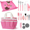 44pcs Small Gardening Tools Gifts for Women Beginners - Garden Hand Tools Set for Indoor Succulent Bonsai Plants Transplanting, Included Bag/Repotting Mat/Shovel/Labels, Pink by ANPHSIN