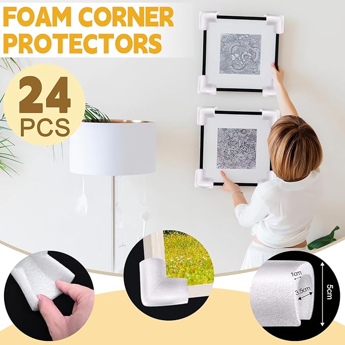 24 Pcs Foam Corner Protectors for Shipping, L-Shaped Edge Guards for TV Moving Box, Picture Frames, Mirrors, and Furniture, Must-Have Moving Supplies - Image 3