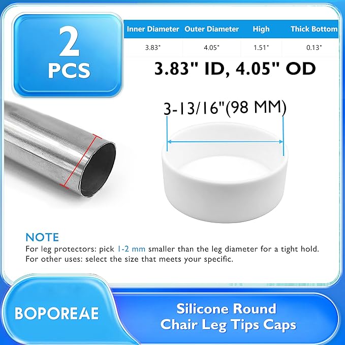 2 Pcs 3-13/16" (98 mm) Round Chair Leg Tips Caps, Silicone Rubber Furniture Leg Floor Protectors, Reduce Noise Folding Metal Chair Leg Cap Replacement for Bar Stool Leg Patio Indoor, White - Image 9