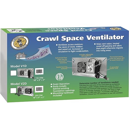 Tjernlund V1D UnderAire Crawlspace Ventilator Fan Moisture Mold Reducing, 110 CFM - Image 4