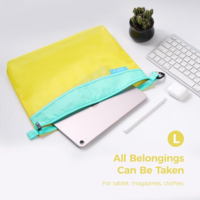 pack all 3 Pcs Water-Resistant Material Zipper Pouch Set, Mesh Zipper Bags for Storage, Travel, Office (Yellow) - Image 4