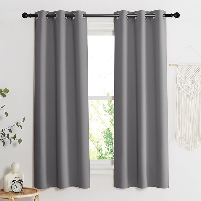 NICETOWN Blackout Curtain Blind for Bedroom, Single Panel, W34 x L63 inches, Grey/Gray, Thermal Insulated Grommet Blackout Room Darkening Drape/Drapery - Image 2