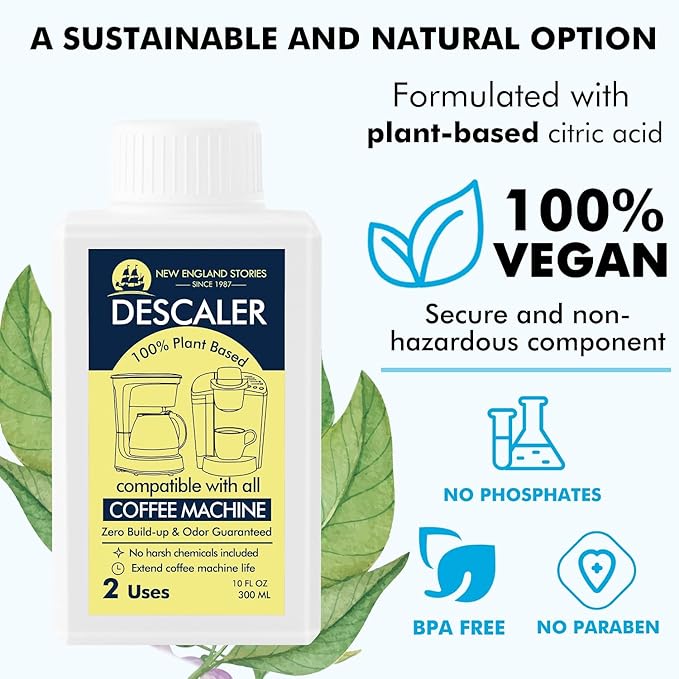 New England Stories Coffee Machine Descaler - 10oz (2 Uses), Universal Descaling Solution Compatible with Keurig, Nespresso, Delonghi and All Single Use Coffee and Espresso Machines - Image 2