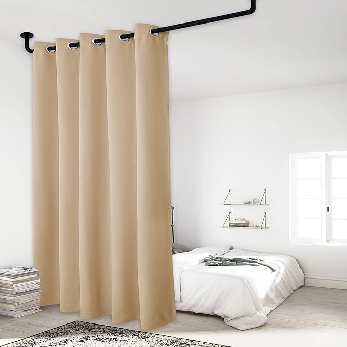 NICETOWN Thermal Insulated 100% Blackout Curtains, Noise Reducing Heavy-Duty Slider Curtain Panel with Black Lining, Full Light Blocking Patio Door Drapery (1 PC, 70-inch x 95-inch, Biscotti Beige) - Image 9