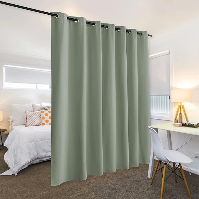 RYB HOME Privacy Room Divider Curtains for Office Bedroom Separation Sound proof Blanket for Doorway Patio Sliding Glass Door Large Window Curtains Thermal Insulating Blackout, W 100 x L 84, Sea Green - Image 3