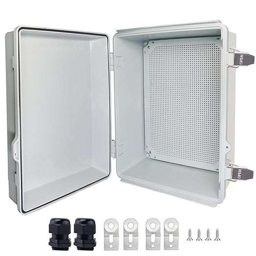 Outdoor Waterproof Box,IP67 ABS Junction Box Electrical Enclosure with Stainless Steel Latch, Hinged Cover Electric Box with Wall Brackets 15.7" Dx11.8 Wx7.1H by LuSumtly