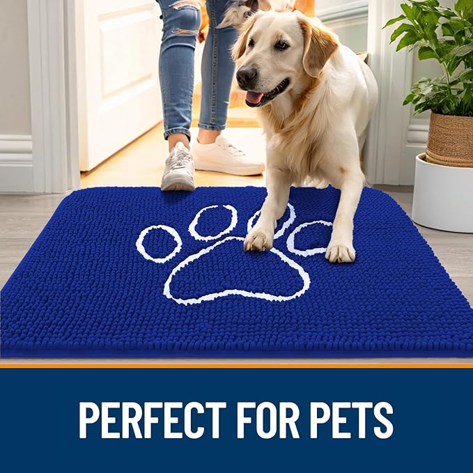 OLANLY Dog Door Mat for Muddy Paws 30x20, Paw Print Design, Absorbs Moisture and Dirt, Non-Slip Washable Doormat, Quick Dry Chenille Mud Mat for Dogs, Entry Indoor Entryway Carpet, Royal Blue - Image 6