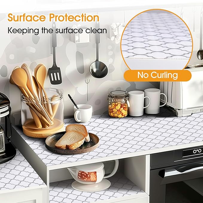 Shelf and Drawer Liner for Kitchen Cabinets Non-Adhesive, Strong Grip Non-Slip Thickened Cabinet Liners for Shelves, Waterproof Mats for Dresser Cupboard, White/Gray, 17 in x 10 Feet - Image 3