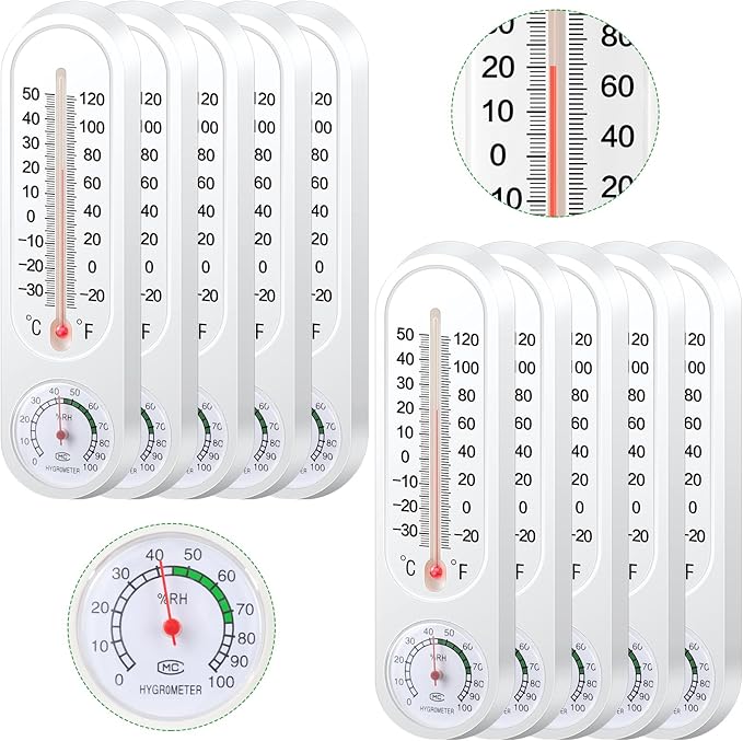 Leinuosen 10 Pcs Indoor Outdoor Wall Thermometer Humidity Meter Vertical Thermometer and Hygrometer Wireless Temperature Humidity Gauge Meter with Fahrenheit/Celsius for Patio Garden by Leinuosen