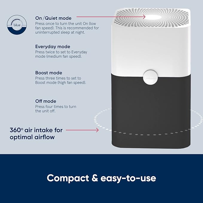 BLUEAIR Air Purifier Large Room, Air Cleaner for Dust Pet Dander Smoke Mold Pollen Bacteria Allergen, Odor Removal, for Home Bedroom Living Room, Washable Pre Filter, HEPASilent, Blue 211+ (Non-Auto) - Image 4