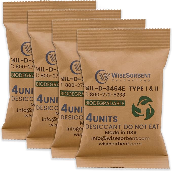 Kraft Clay Desiccants Packs for Safe, 132 Gram 500 Packs Dehumidifier for Gun Safe, 4 Unit Military Grade Moisture Absorbers, Conforms to MIL-D-3464E Type I & II Absorbents by Wisesorb