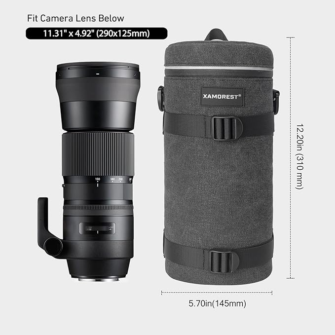 Camera Lens Case Lens Bag Compatible (5.51" x 14.56"(Canvas, Black)) - Image 2
