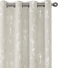 BUHUA Blackout Curtains Silver Foil Print Flower Vine Grommet Drapes, Room Darkening Thermal Insulated Curtains, Noise Reducing Curtain for Bedroom, Natural, 52Wx63L, 2 Panels by BUHUA