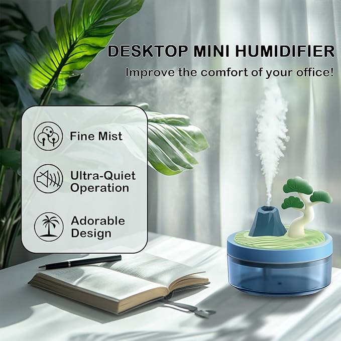 Cute Mini Humidifier 320mL Cool Mist Humidifie mute with 2 Mist Modes, for Home/Nursery/Office, Portable Mini Air Moisturizer,rechargeable mini humidifier(Blue) - Image 3