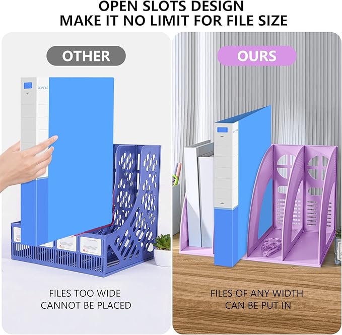 Marte Vanci Magazine File Holder Vertical PP Folder Book Desktop Organizer Plastic Storage Sturdy Vertical 4 Section Folder (Purple) - Image 5