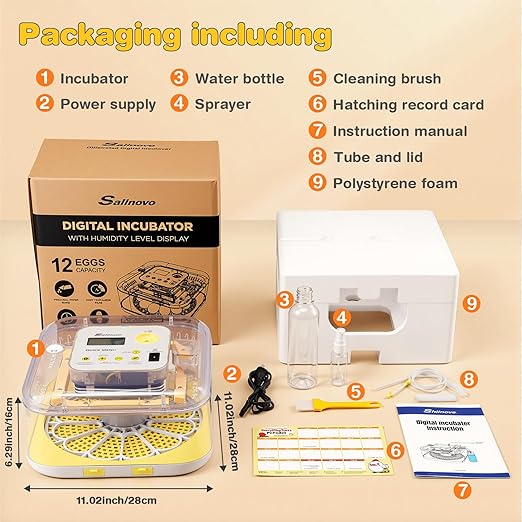 Sailnovo 12 Egg Incubators for Hatching Egg with Auto Egg Turning and Auto Humidification,Incubator for Chicken Eggs,Temperature Control, Egg Candler,Ideal for Farm,School and Lab - Image 9