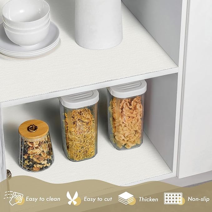 Cohoo Home Drawer Cabinet and Shelf Liner, 24in×11.8Ft Shelf Liners for Kitchen Cabinet Non Slip, Non Adhesive Kitchen Drawer Cupboard Mat, Durable Strong Grip Washable Bathroom White - Image 5