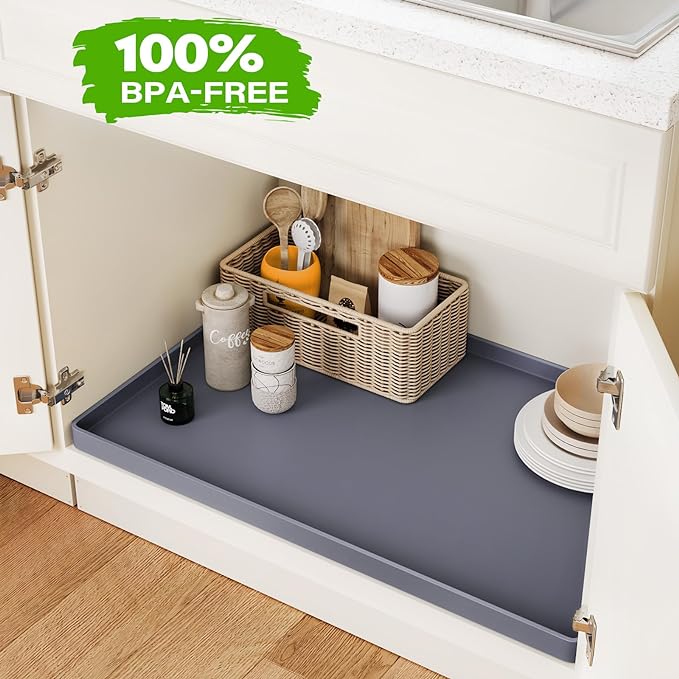 FLATO Waterproof Under Sink Mat 37" x 22" Shelf Liner for Kitchen and Bathroom, Cabinet Protector, Organizers and Storage, Flexible Silicone Drip Tray - Image 4