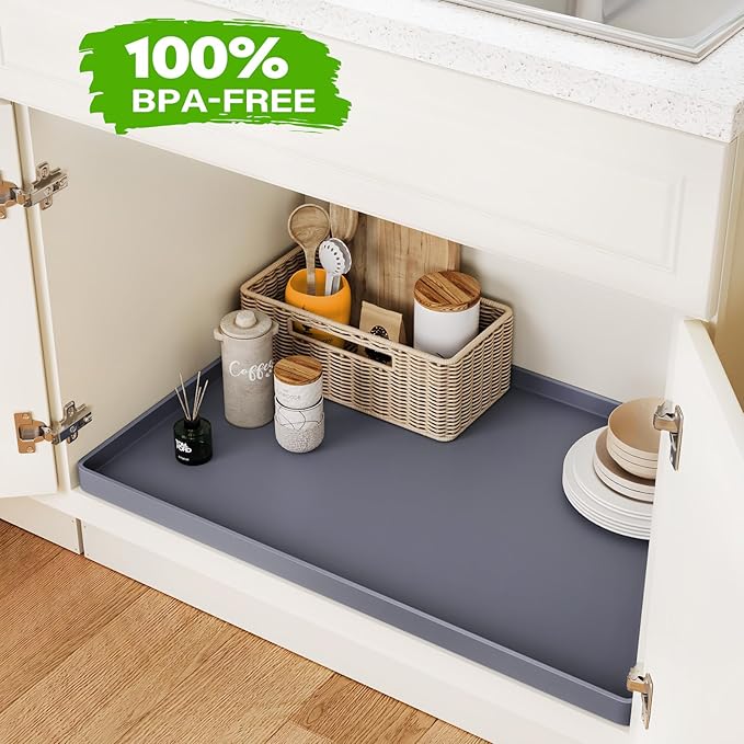 FLATO Waterproof Under Sink Mat 37" x 22" Shelf Liner for Kitchen and Bathroom, Cabinet Protector, Organizers and Storage, Flexible Silicone Drip Tray - Image 4