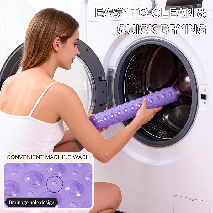 Anti-Slip Bathtub Shower mat, 20.8×20.8（Approximately 53×53cm） inch Soft Oversized Machine Washable Non-Slip Bathtub mat with Drainage Holes, Bathroom Floor Suction Cup.（1- Clear Purple） - Image 7
