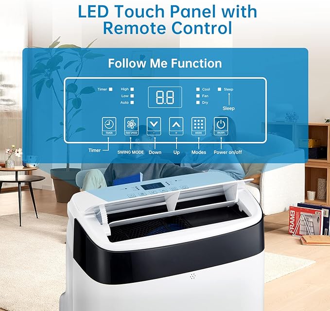 GarveeLife 10000 BTU Portable Air Conditioner – 3-in-1 AC with Remote, Dehumidifier & Fan, 3 Speeds, 24H Timer, Quiet, Cools Up to 450 Sq.Ft – Home, Office, Bedroom, Dorm – Black + White, US Standard - Image 2