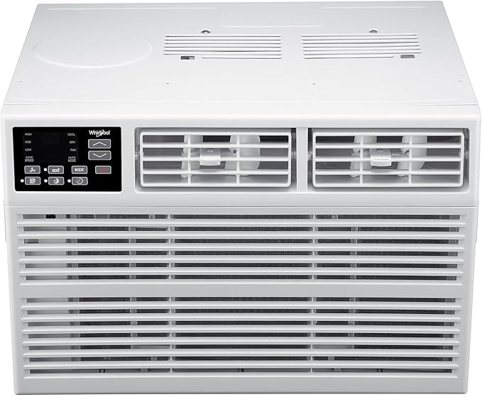 Whirlpool 10,000 BTU Window Air Conditioner with Dehumidifier, 115V, Window AC for Rooms up to 450 Sq. Ft., Living Room, Bedroom, or Kitchen, with Remote Control, Digital Display, and 24H-Timer, White by Whirlpool