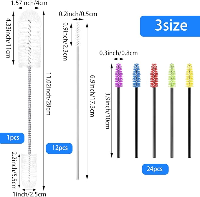37 Pieces Hummingbird Feeder Cleaning Brush 3 Size Mini Nylon Tube Brushes Set 2 in 1 Double Headed Hummingbird Brush Cleaner for Bottles Tubes Jars Bird Feeder(White) - Image 2