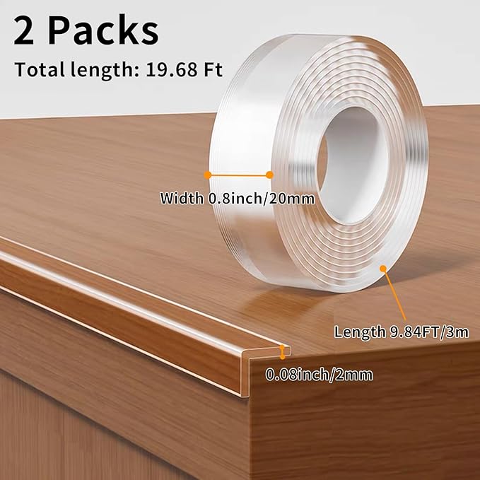 2Pack Baby Proofing Edge Protector for Baby,0.8in x 9.84ft,Clear Edge Protector Strip Sharp Edge Wrap Cover Tape,Corner Bumpers for Furniture,Crib Rail Covers for Teething - Image 2