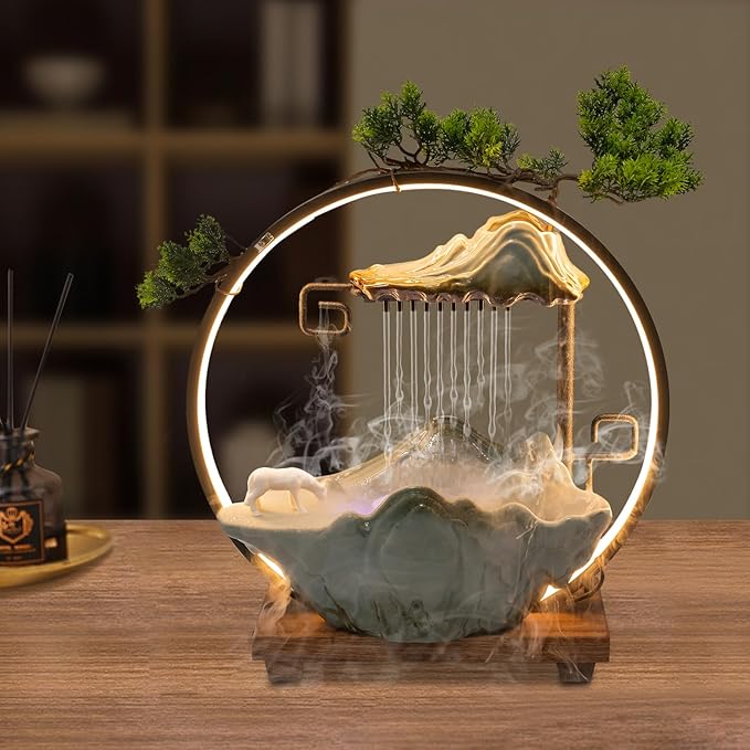 15In Fake Tree Bonsai Humidifier Water Fountain Waterfall Indoor Tabletop Decration with LED Light, Atomizer Circulating Water, Japanese Zen Decor Meditation Feng Shui Decor Festival Birthday surprise - Image 5