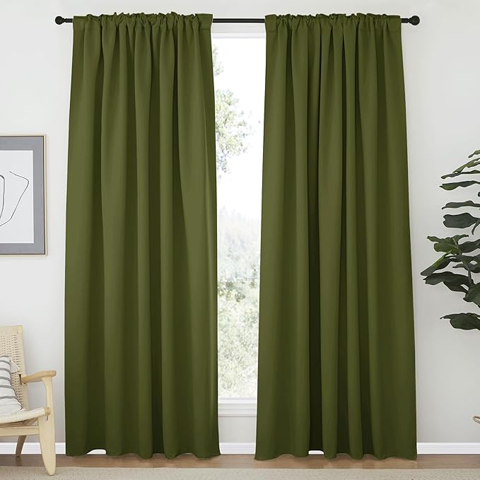 NICETOWN Blackout Curtain Panels Window Draperies - (Olive Green Color) 62x84 inch, 2 Pieces, Privacy Blackout Cloth Fabric, Living Bedroom Room Divider/Sliding Patio Decor Window Curtains - Image 2
