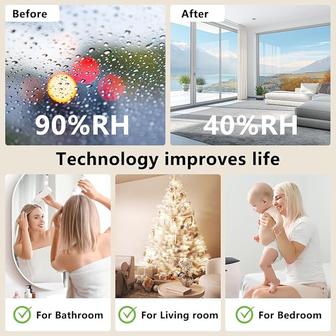 Dehumidifier 63OZ 1800ML Small Dehumidifier for Home Safety Dehumidification 5 Timers 3 Setting Modes Auto Shut Off Protection Adjustable 10 Color Lights Low Noise For Bedroom Bathroom 230 Ft² - Image 7