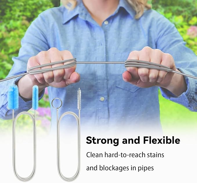 Flexible Drain Brush, 66 Inch Long Double Ended Hose Pipe and 58 Inch Tube Cleaning Brush and 2 Pack 8 Inch Straw Cleaner Brush - Image 4
