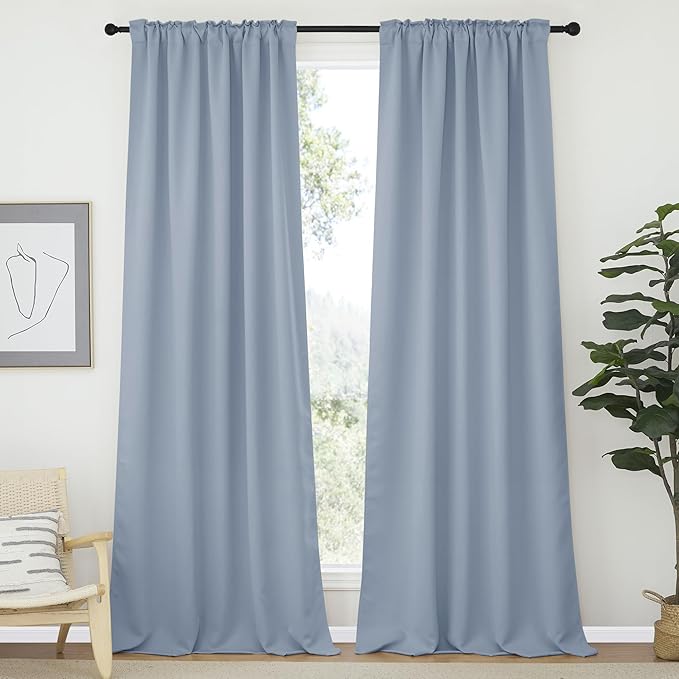 NICETOWN Blackout Curtains and Draperies for Living Room - (Vintage Blue Color) 52 inches Wide by 95 inches Long, Set of 2 Pieces, Insulated Solid Drape Panels - Image 2