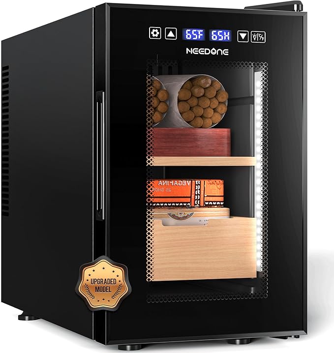 NEEDONE Cigar Humidor 16L Pro 1S, Smart Humidity & Temp Quiet Control System 2.0, Thermostatic Electric Cabinet for 100 Counts with Digital Hygrometer, Spanish Cedar Wood, Gifts for Men by NEEDONE