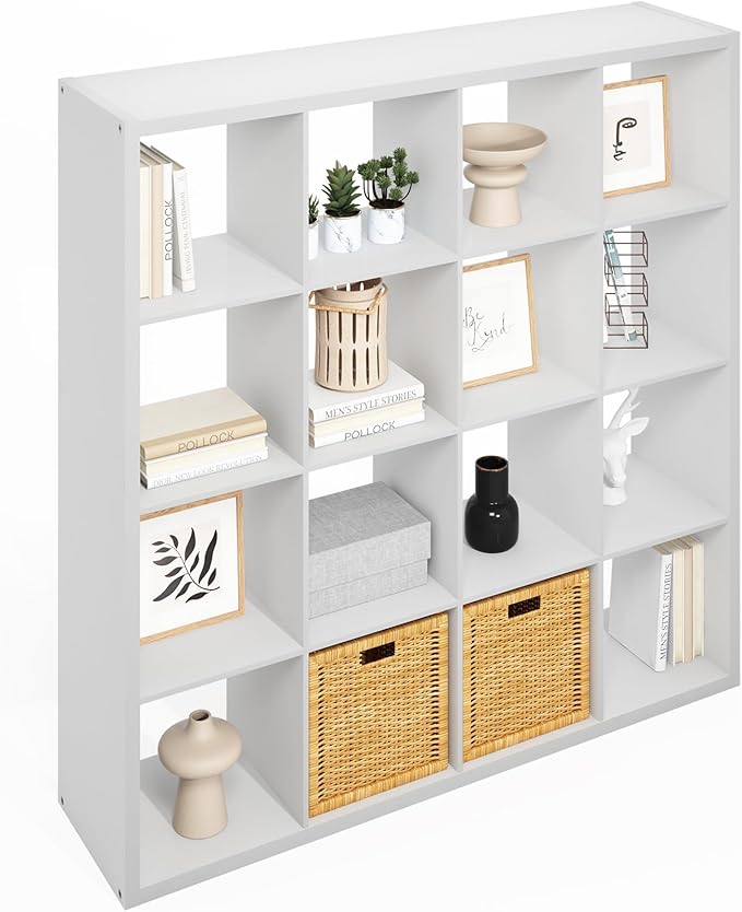 Furinno Simple Cube Storage Organizer, 16-Cube Display Shelf, Open Back Shelving Unit, Storage Shelves, Extra Thick Frame, for Organization and Storage, Living Room, Home Office, White by Furinno-FitsYourSpaceFitsYourBudget