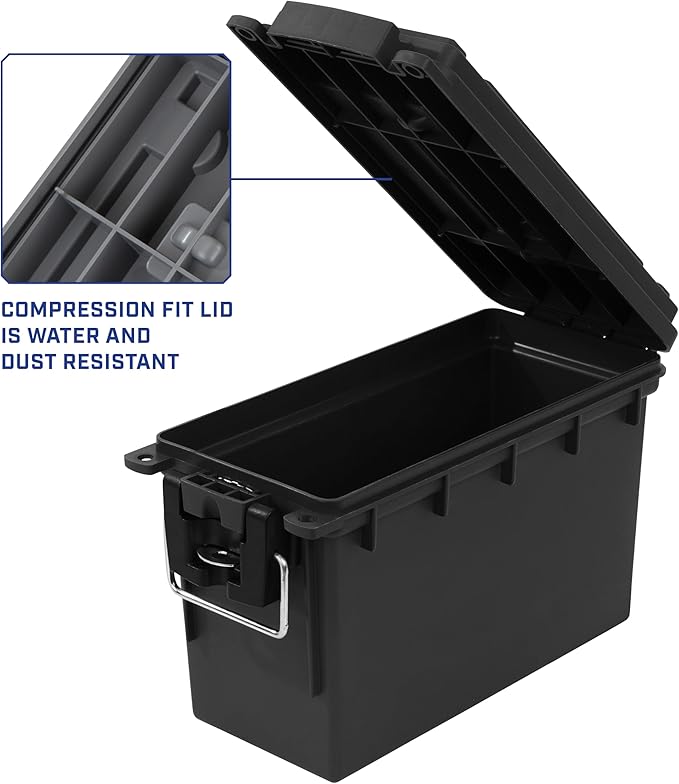 Sheffield 12629 Ammo Storage Box, Stackable .30 Cal Field Boxes, Water and Dust Resistant, Lockable Storage Box with Handle, Secures Hunting Gear, Supplies, and Bullets, Made in USA, Black, 1-Pack - Image 4